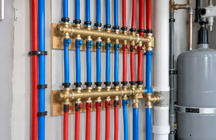 PEX manifold and connected water supply lines