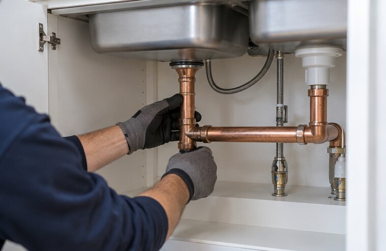 Water supply piping beneath a residential sink